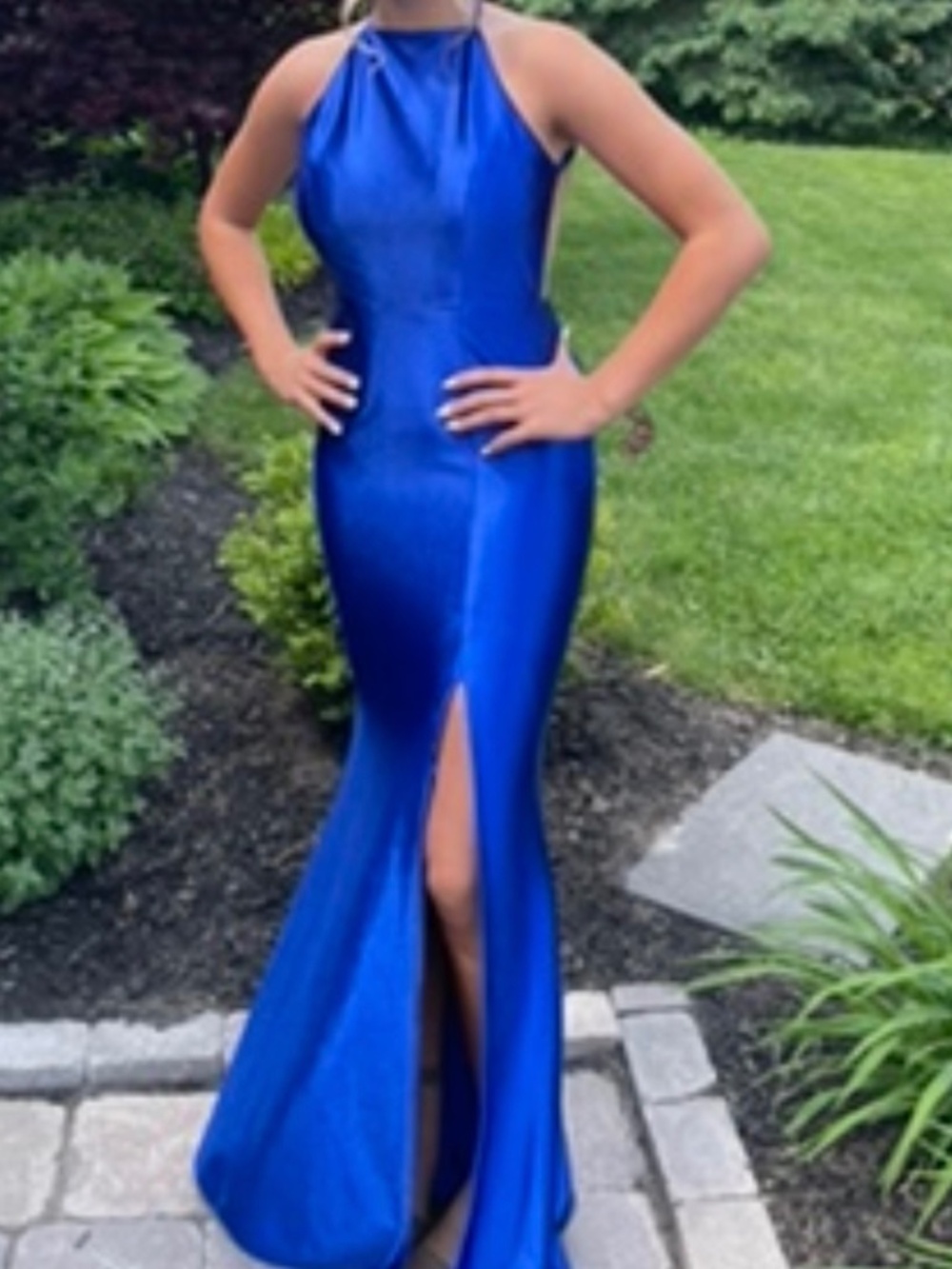 Silk blue prom dress